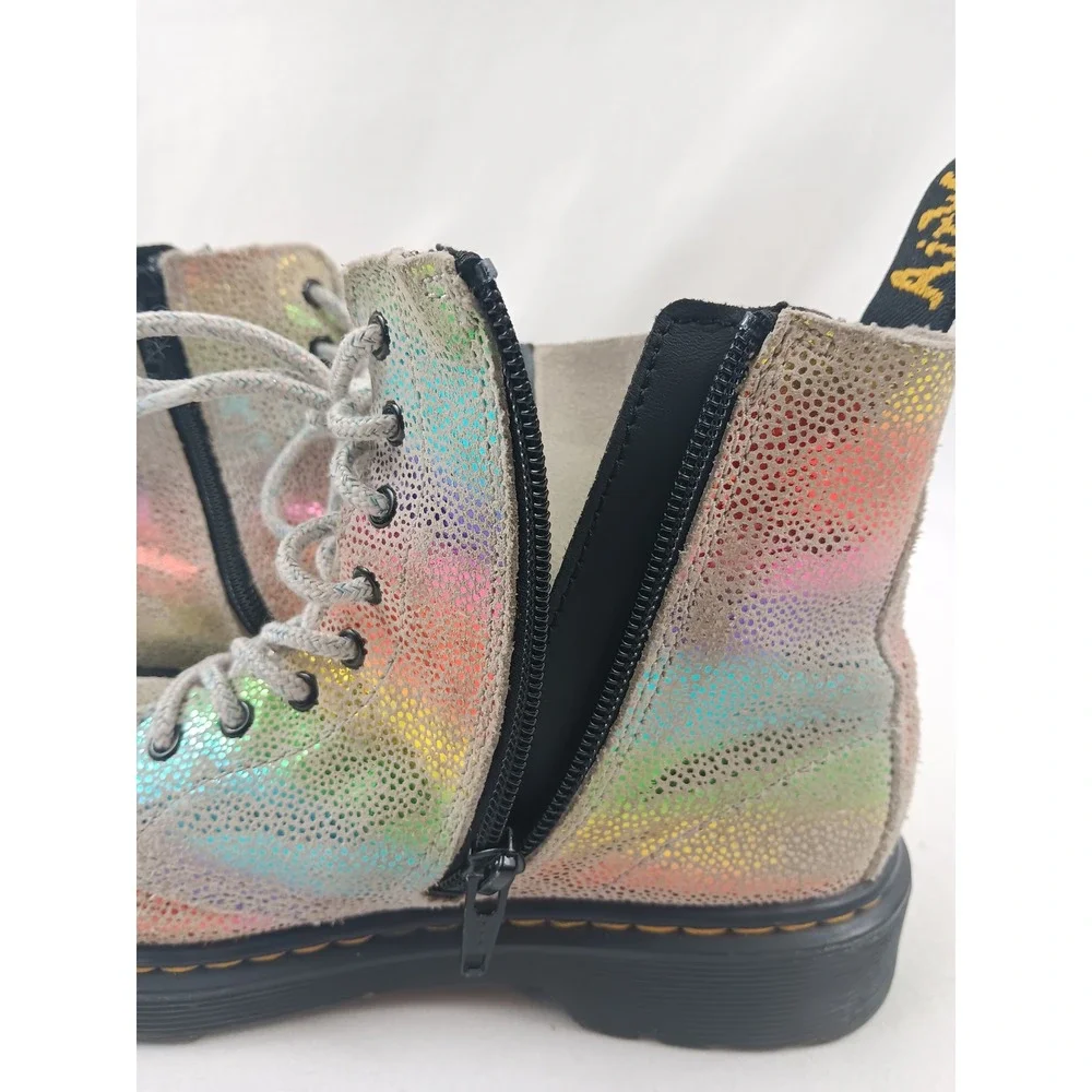 Dr Martens 1460 Pascal Rainbow Glitter Leather Boots Kids Size 3‎ US Gray